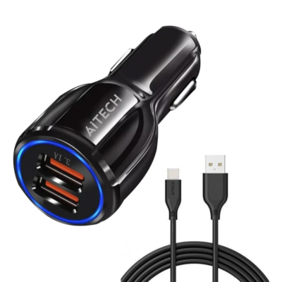 Cargador De Auto Usb A Tipo C Negro