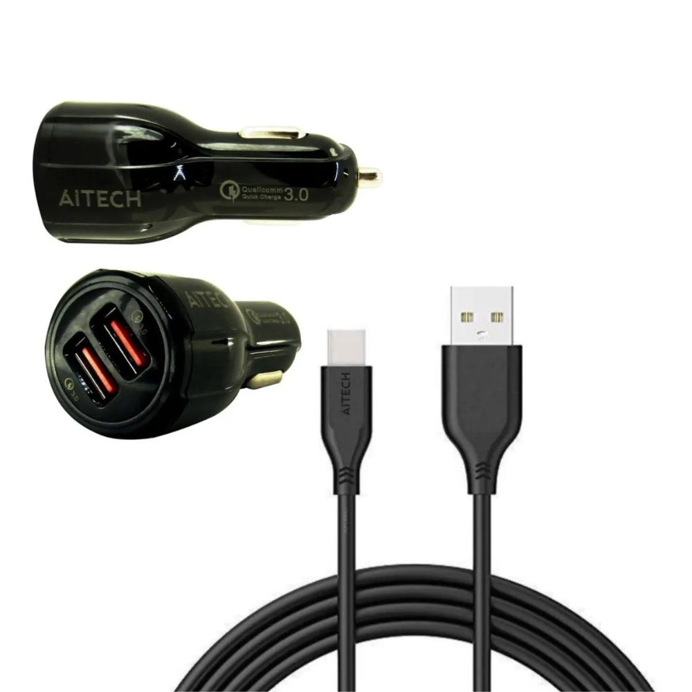Cargador De Auto Usb A Tipo C Negro - Imagen 2