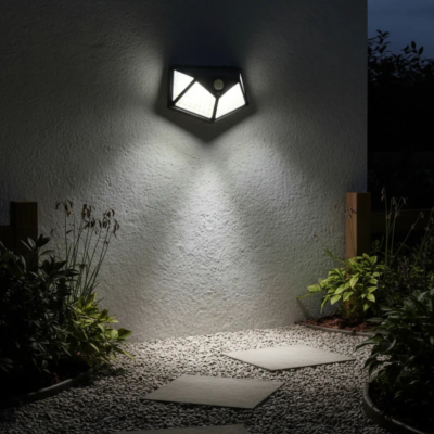 Lámpara Solar LED Exterior para Jardín y Pared – Negra