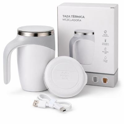 Taza Térmica Eléctrica Con Sistema Batidor Magnético Blanco