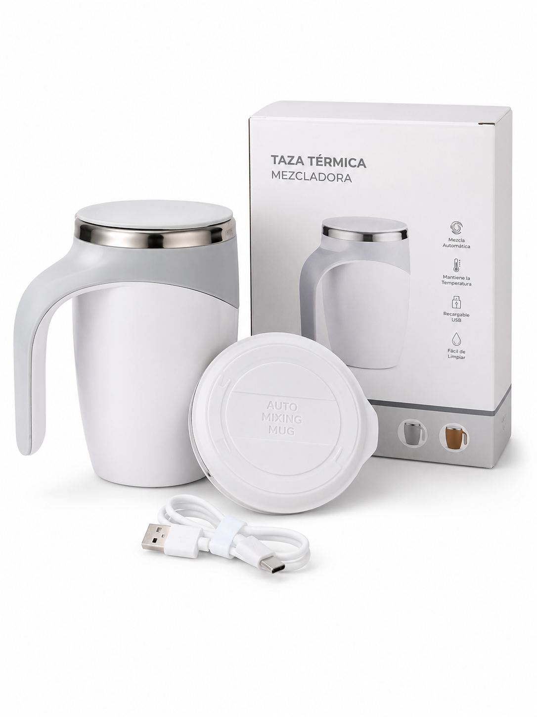 Taza Térmica Eléctrica Con Sistema Batidor Magnético Blanco